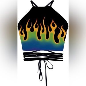 Women's Teens Girls Juniors Halter Sexy Vest Crop Top Shirt (One Size, Fire)